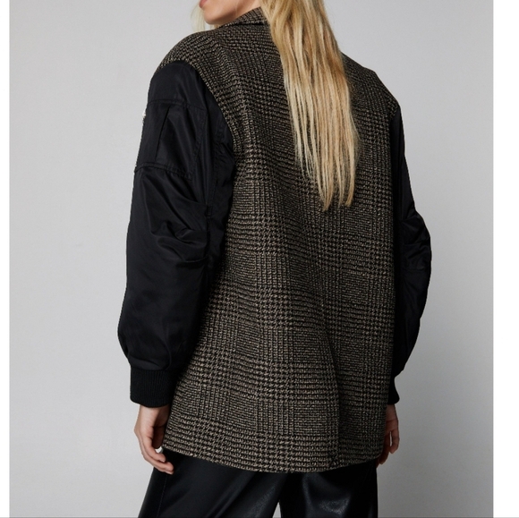 Nasty Gal Wool Blend Hybrid Taylored Check Bomber Jacket NWT sz.14 - Picture 6 of 8